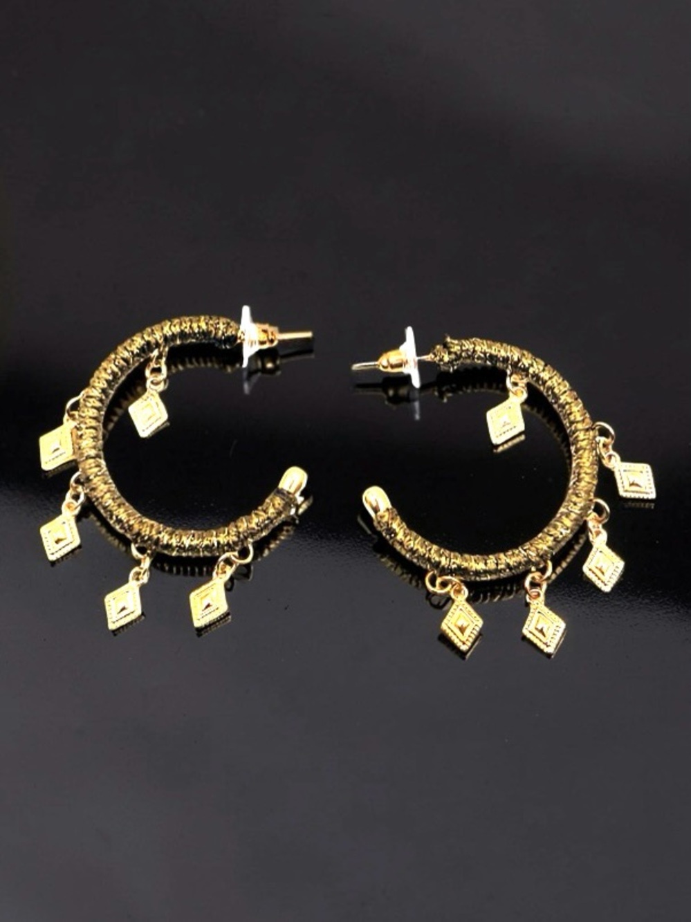 Gold Hoop Earrings with Dangle Charms - Women Jewelry